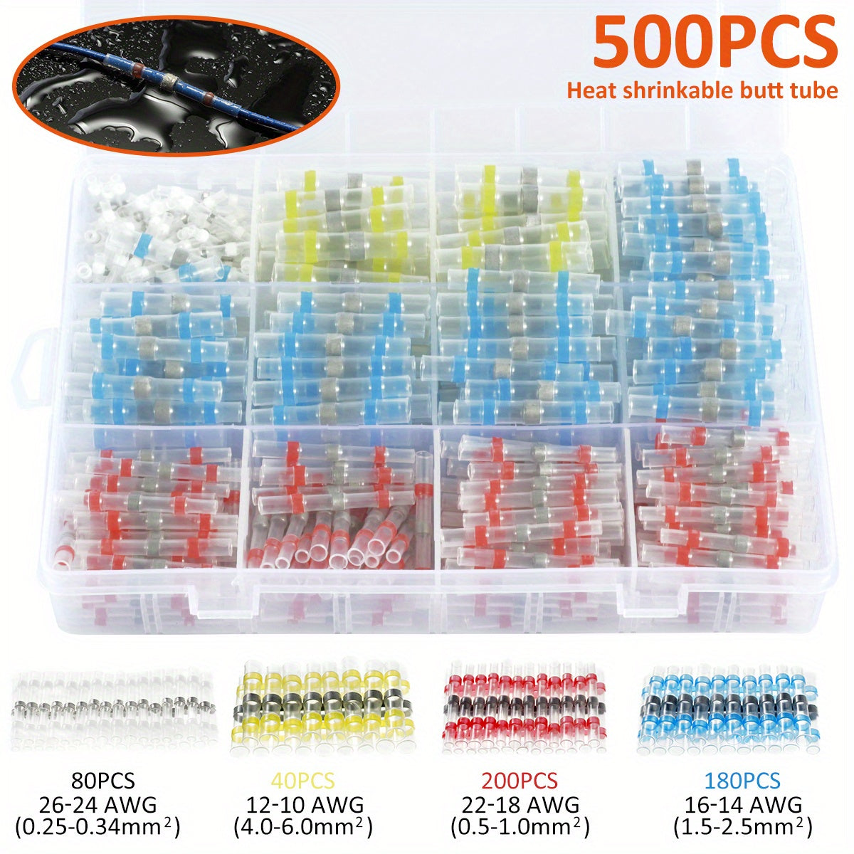 TEMU 500pcs Solder Seal Wire Connector Waterproof Heat Shrink Butt Connector Insulated Electrical Wire Terminal Electric Butt Splice Kit For Marine