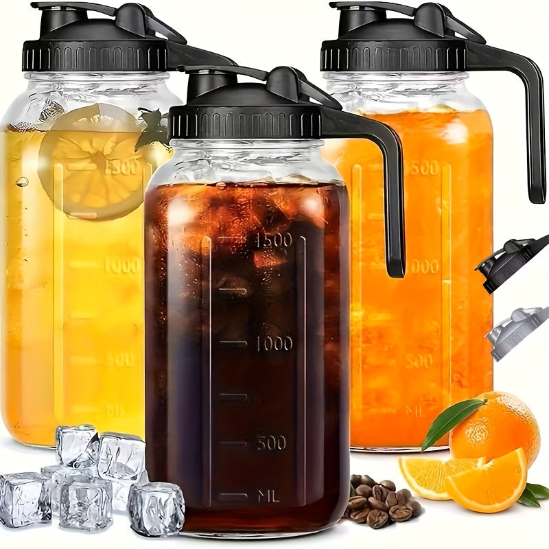 TEMU 3pcs 64oz Glass Mason Jar Pitchers With Airtight Lids - & Cold Brew Pitchers, Ideal For Lemonade, Coffee, Flavored Water, Coffee Creamer