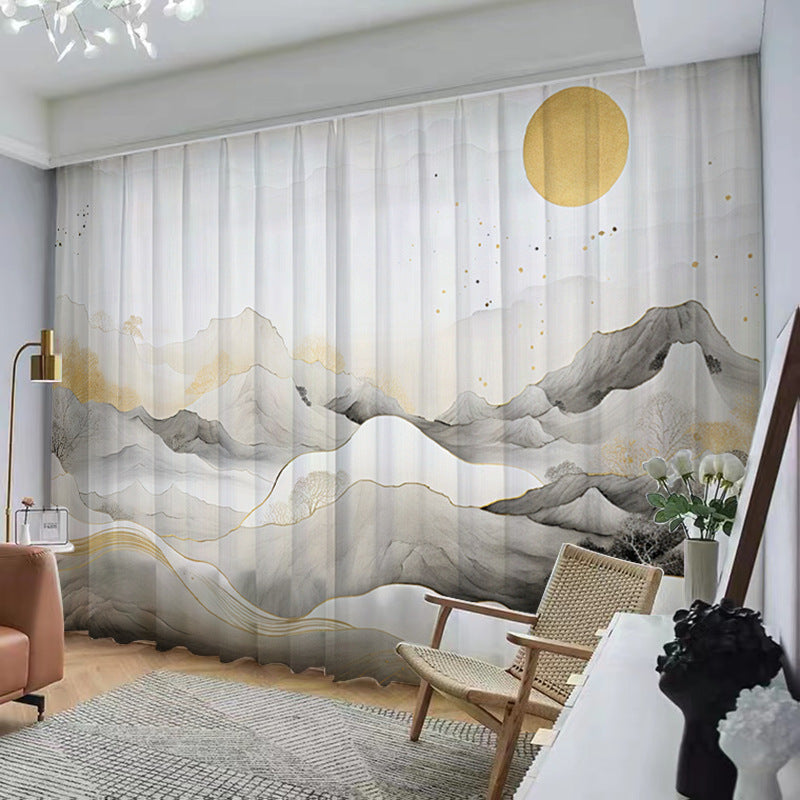 YL-37045 Chinese style ink landscape painting, new Chinese style curtains, new mesh curtains, classical and simple living room window curtain