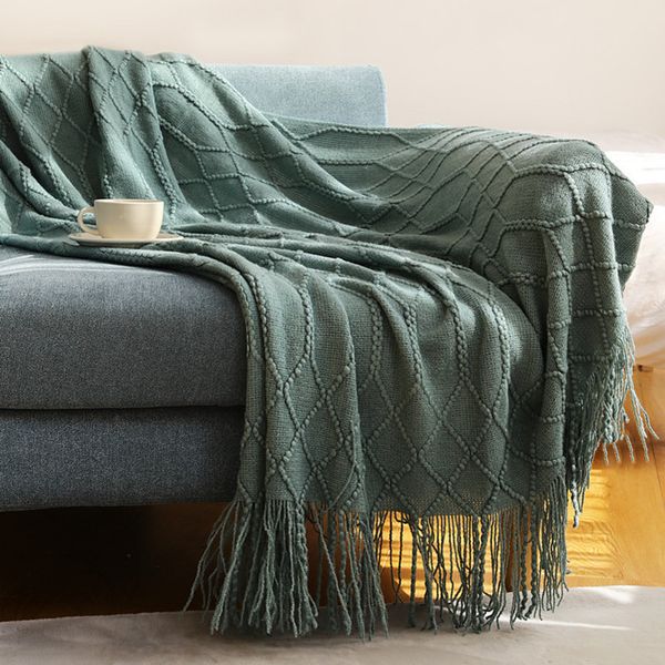 Green Oversized Throw Blanket Textured Solid Soft Sofa Couch Decorative Knitted Cozy Farmhouse Gift Bed Blankets 241121
