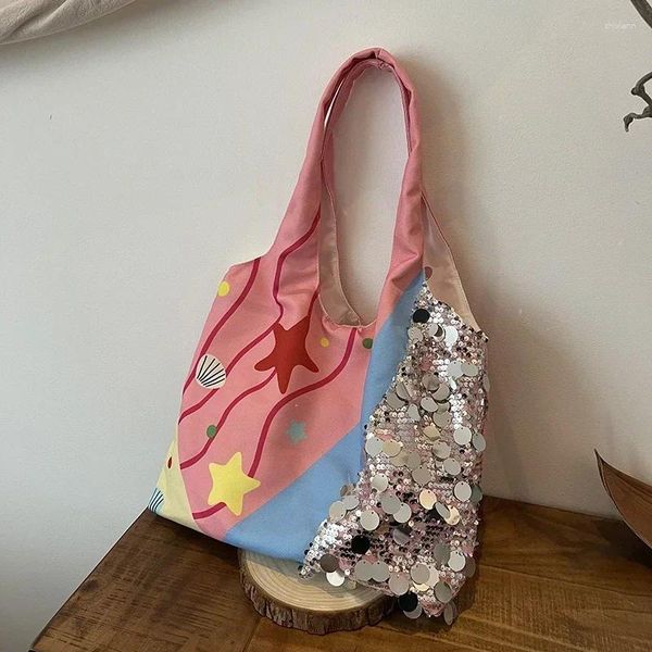 Totes Fashion High Quality Canvas Shoulder Bag Patchwork Hasp Large Capacity Versatile Casual Tote Simple Trendy Women&#039;s Handbag