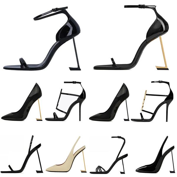 2024 Designer Sandals High heels 8 10 CM Luxurvs Heeled Shoes Paris Dress Classics Women Ladies Black Golden Gold Wedding Bottoms Sandale 35