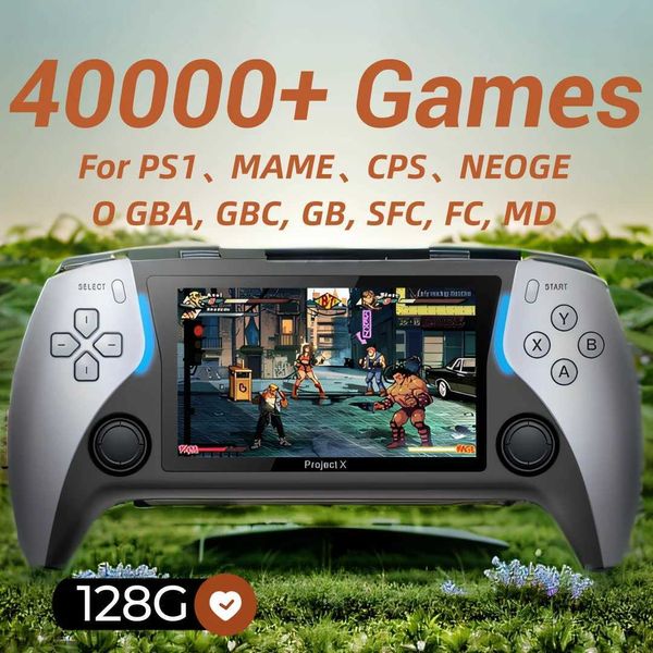 NEW Project X Portable Pocket Video Game Console 128G 4.3 IPS Sn Dual Speaker 40000+ Games For PS1 MAME CPS Childrens Gift Z241029