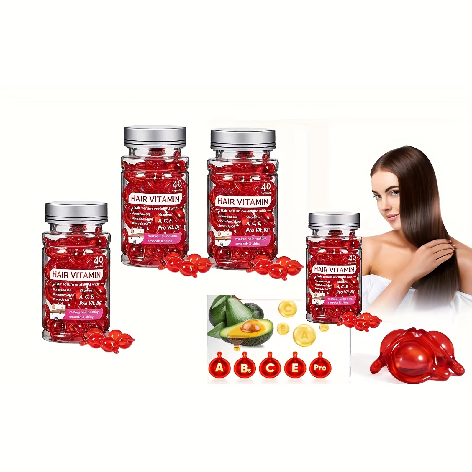 TEMU Hair Vitamin Serum Capsule, Hair Serum, No Rinse With Moroccan Macadamia Moisturizing Oil Capsules With Avocado Oils