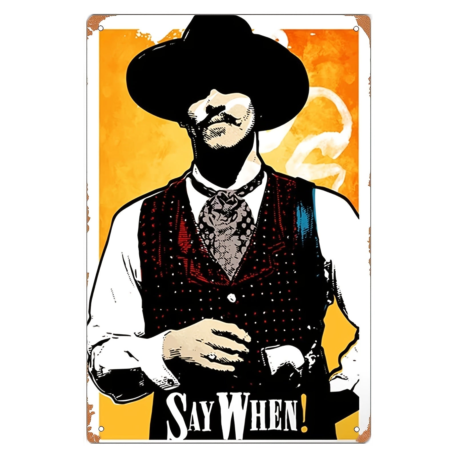 TEMU 1pc West Cowboy Movie Tin Sign - "!" Vintage Wall Decor For Bars, Garages, Cafes, For Man Caves & Pubs, 8x12in Unframed Metal Artwork With
