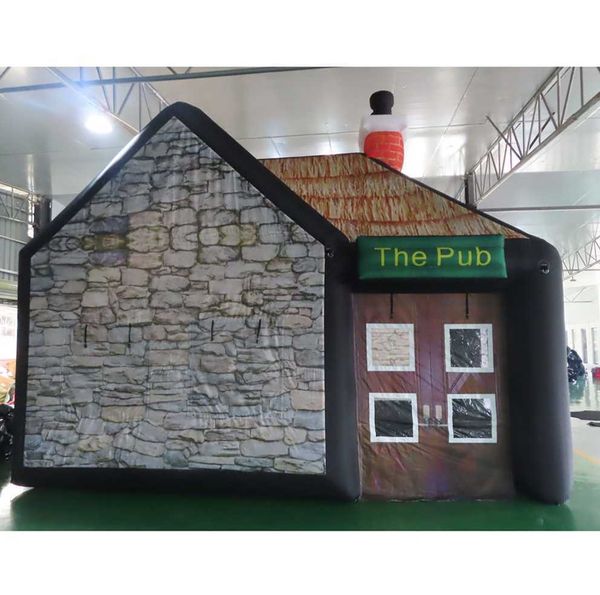 wholesale 6x4m 20x13ft with blower small inflatable pub with chimney movable house tent inflatables party bar for outdoor entertainment