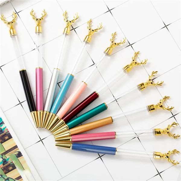 wholesale NEW DIY Empty Tube Deer Head Metal Ballpoint Pens Self-filling Floating Glitter Dried Flower Crystal Pen Christmas Student Writing