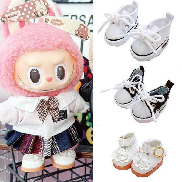 10Cm Cotton Doll Shoes for 17cm Labubu Pink and White Black Princess Small Leather Plush Toy Accessories Baby