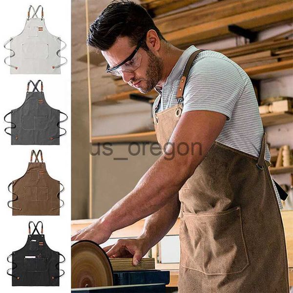 Vases Woodworking Apron Man Thicken Canvas Apron For Men Waterproof StainResistant With Pockets Cooking Apron Painting Work Apron x0630