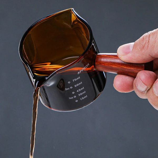 Mini Colorful Tea Glass cup With Wooden Handle Coffee Milk Cup With Scale Double Port Sauce Vinegar Cup Dish kitchen Accessories