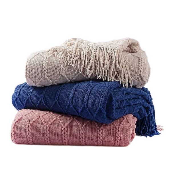 Acrylic Knit Woven Blanket Lightweight Decorative Soft Nap Throw with Tassel for Chair Bed Sofa Travel Picnic Blankets Y240730