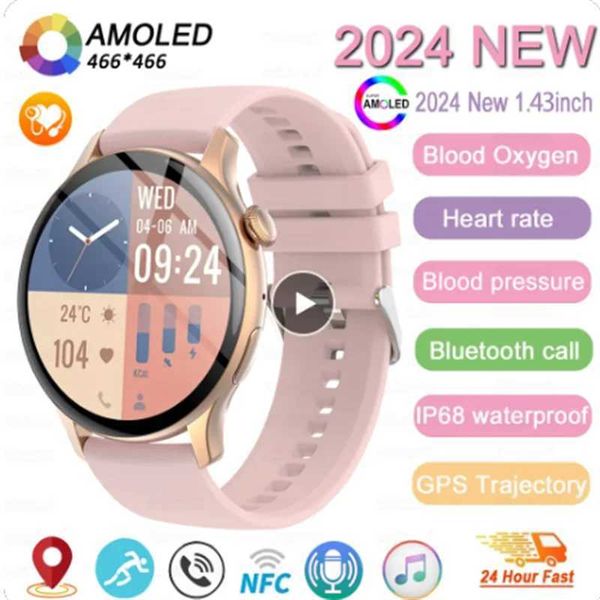 2024 Novo NFC Smart Watch Ladies 466*466 HD SN Health Tracker Sports Vo Call SmartWatch Wen para Z241218