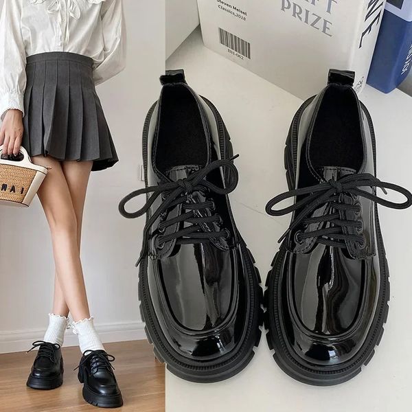 Mulheres British Style Primavera Chegada de outono preto Bottom Shot Shoes Flat Student Tie Mary Jane Temporada de verão 241126