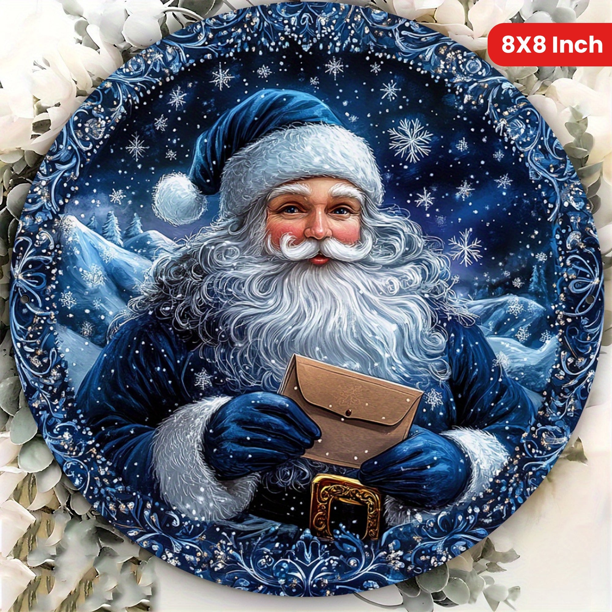 TEMU Decorative Signs & Plaques Vintage Santa Metal Wall Decorations - 8x8 Aluminum Holiday Signs With And Starry Night Design, No Power Indoor And