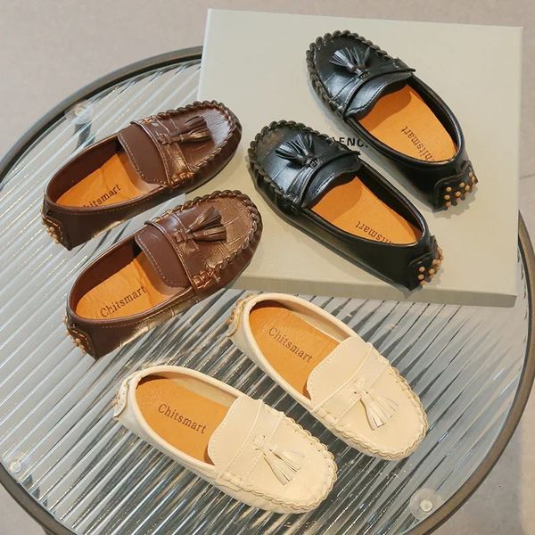 Crianças Moccasin Shoes Boys Flats Mocas de Tássels Não deslizantes