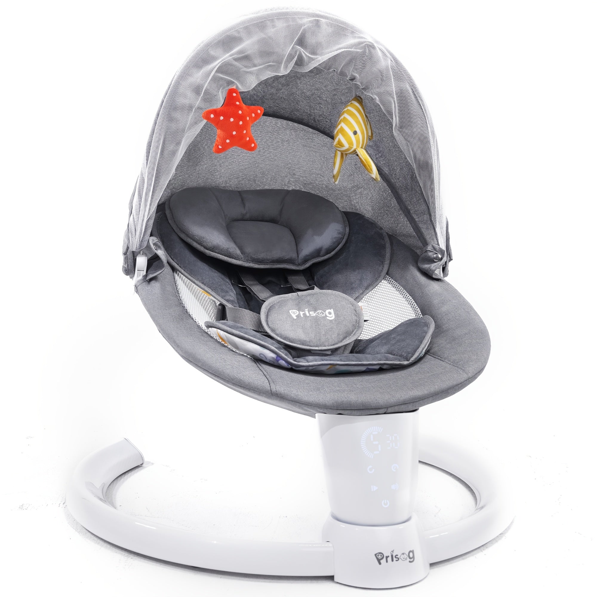 TEMU Baby Swing Kids Rocker With 5 And 10 , Touch Control, App Control, 5-point Harness With Remote Control And 2 Hanging Toys, Gray