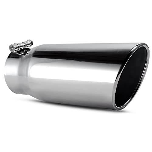 YITAMOTOR 4 Inch Inlet Exhaust Tip for 4 Inch Outside Diameter Tailpipe, 4" Inlet 5" Outlet 12" Long Stainless Steel Professional Exhaust Tail Tip, Po