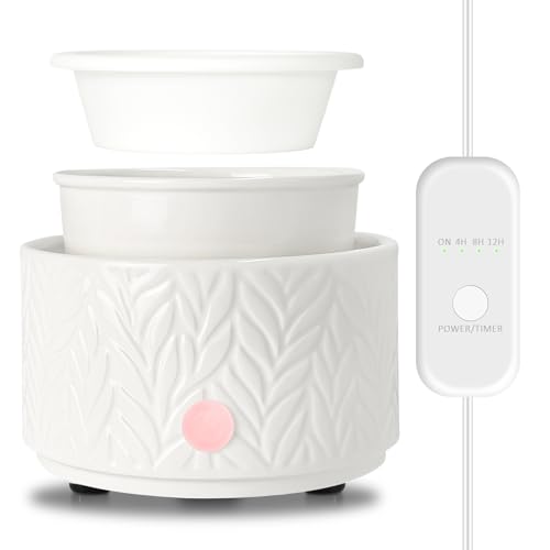 Electric Wax Melt Burner - Oil Burner Scented Candle Warmer with 4 Timer & 1pc Silicone Dish Ceramic 4-in-1 Wax Melts Warmer for Home Office Bedroom A