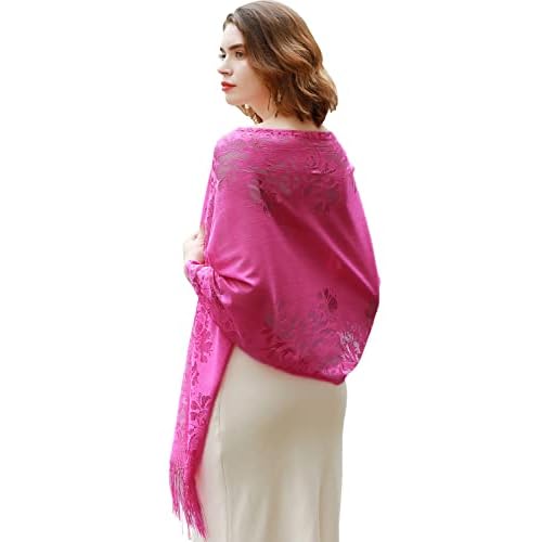 RIIQIICHY Shawls and Wraps for Evening Dresses Scarfs for Women Pashmina Wedding Formal Shawl Rose Red-1
