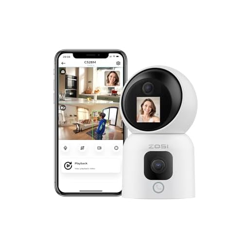 ZOSI 2K Dual-Lens WiFi Indoor Camera with Baby-Elder-Pet Monitor, Live Video Talk Home Child Nanny Cam, 360° Dual Views Pan-Tilt & Fixed CCTV Camera,