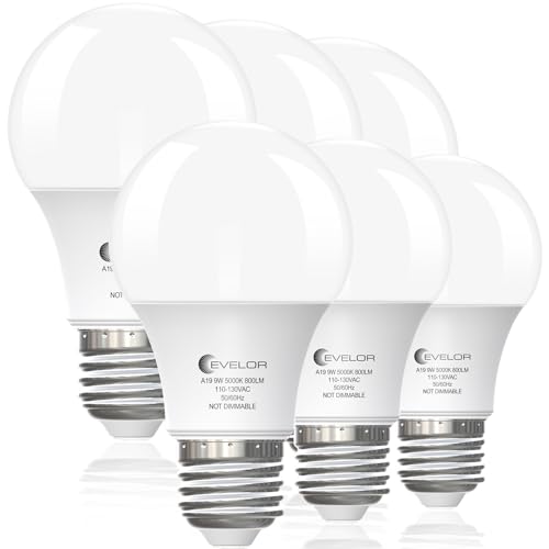 6-Pack A19 LED Light Bulbs,60 Watt Equivalent Daylight 5000K with E26 Base,Efficient 9W,800 Lumens Non-Dimmable LED Bulbs,15000 Hours, Ideal for Bedro