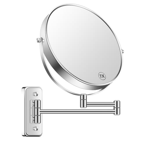 9” Large Wall Mounted Makeup Mirror 1X-7X Double-Side Bathroom Magnifying Mirror 360 Swivel Vanity Mirror Extendable Shaving Wall Mount Cosmetic Mir