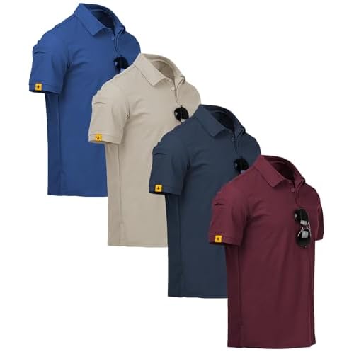 ZITY 4 Pack Mens Polo Shirt Short Sleeve Sports Golf Tennis T-Shirt Athletic Collared Tactical Shirts Medium Blue Lightkhaki Navy Winered