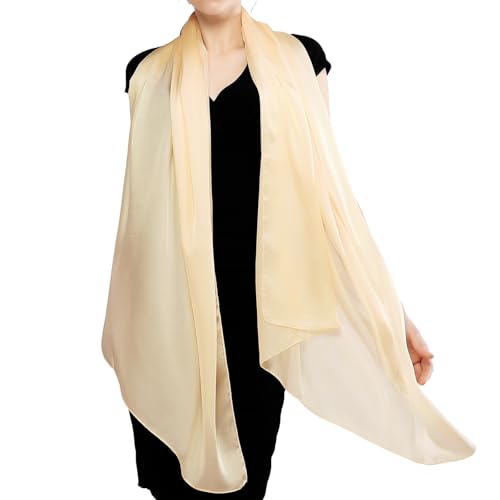 RIIQIICHY Women Shawls and Wraps for Evening Dresses Like Chiffon Silk Scarf Formal Silky Pashmina Shawls for Weddings Beige