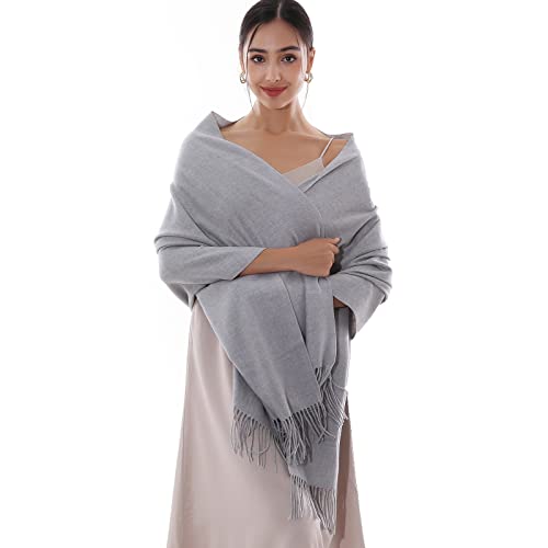 RIIQIICHY Winter Scarfs for Women Pashmina Shawls Wraps for Evening Dresses Large Warm Soft Scarves Light Grey