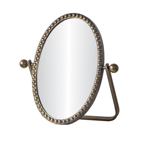 Table Mirror, Desk Makeup Mirror Metal Framed with Stand, Bronze Oval Vintage Vanity Mirrors 360 Adjustable Rotation for Tabletop, Bedroom, Bathroom,