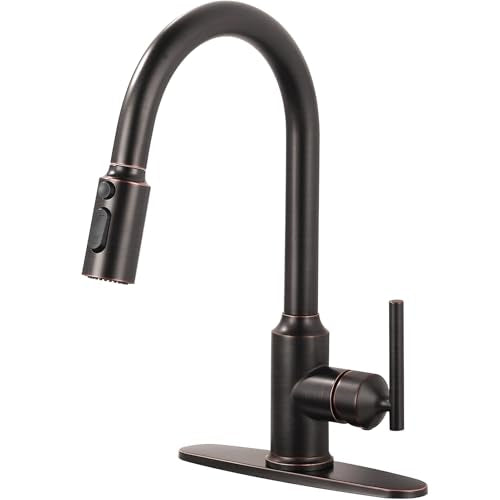 WOWOW Kitchen Faucets with Pull Down Sprayer, Oiled Rubbed Bronze Kitchen Faucet with Sprayer, 304 Stainless Steel High Arc Single Handle Pull Down Ki