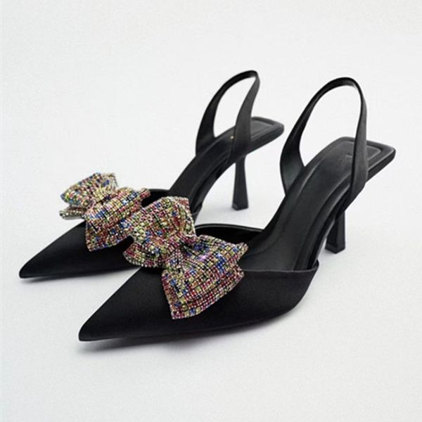 Bowknot New Designer High Heels Sandálias Mulheres calçadas de verão pontudas Party Party Ladies Shoes Fashion Sgback Bombas 2E82 X241226