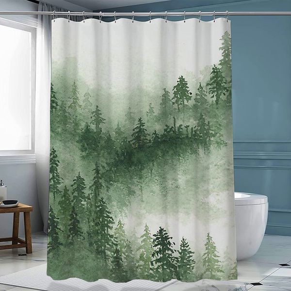 Shower Curtains Ink Forest Shower Curtains Waterproof Polyester Fabrics Bathroom Curtain with Hooks 180x200cm Home Decor Bathing Cover Washa