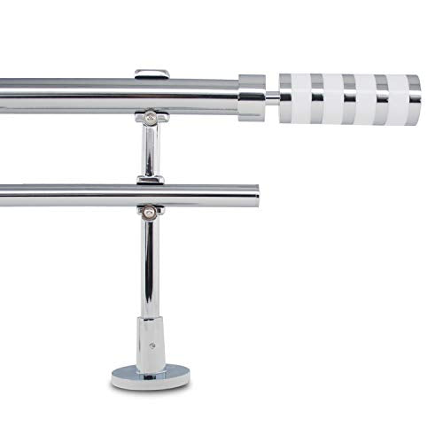 Adjustable Double Curtain Rod, 44-82 Inch, 1.1 Inch Diameter, Wall Mount, White Cylinder Finials White Cylinder 44"-82", DIA 1.1"