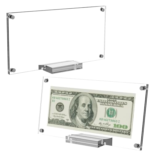 Boloyo Acrylic Dollar Bill Display Frame, 7.5 inch 2PC Clear Tabletop Currency Paper Money Display Stand Holder Easel Base Protector for Collectors Cl