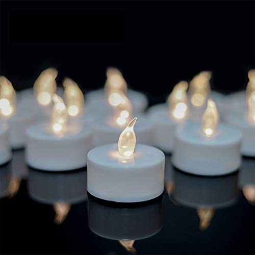 YIWER Battery Tea Lights Candles Set of 24: Flickering flameless Realistic Tealights with Warm White Light Candle Light for Festivals Parties Hallowee