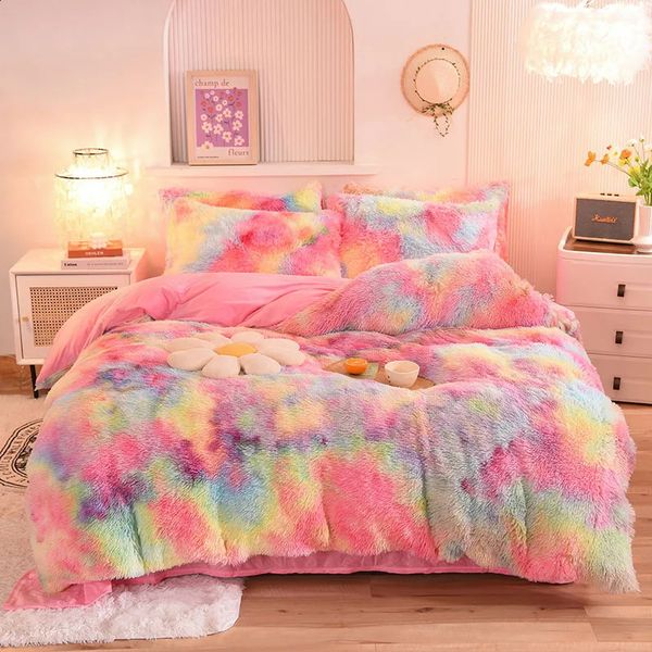 Super furry coral fleece warm and princess mink veet comforter-down duvet cover bedding comfortable blanket pillowcase 240822