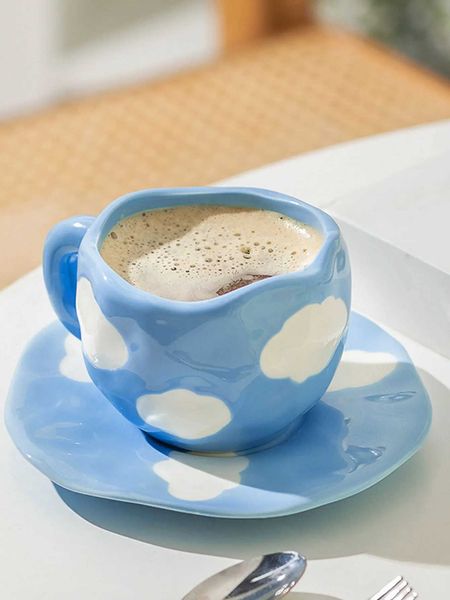 Hand-painted Flower Ceramic Coffee Cup Home Office Mug With Plate Spoon Breakfast Milk Juice Tea Handle Cup Gift Drinkware SetB240720