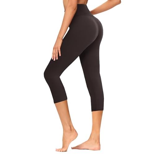 GAYHAY High Waisted Capri Leggings for Women - Soft Slim Yoga Pants for Running Cycling Workout No Pockets Large-X-Large B-coffee