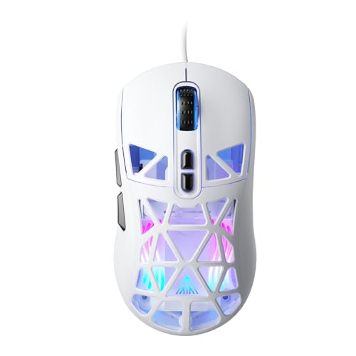 SOLAKAKA SM901 Gaming Mouse,13800DPI RGB Mouse with Programmable Buttons,53g Lightweight Wired Mouses for Gamer,White white SM901
