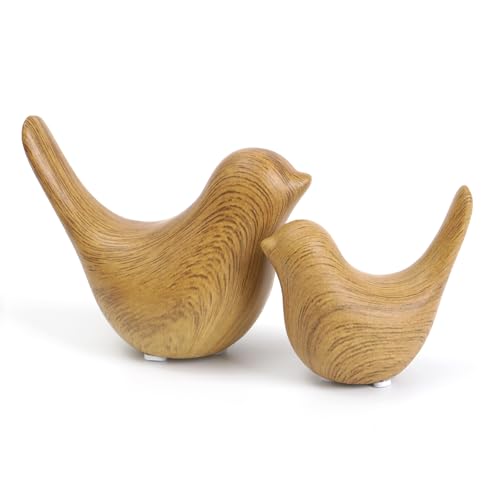 Notakia Wood Look Ceramic Birds Statues Home Decor Modern Style Decorative Ornaments for Living Room, Bedroom, Office Desktop, Pottery barn Decor 2pcs
