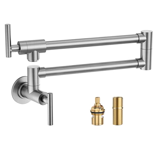 Pot Filler Faucet Brushed Nickel: WOWOW Stainless Steel Pot Filler Over Stove, Wall Mounted Kitchen Folding Faucet with Double Joint Swing Arms