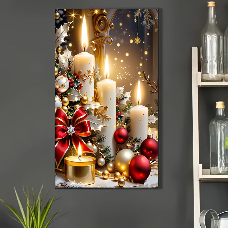 TEMU 1pc Christmas Diamond Painting Kits For, Christmas Candles For Beginners, 5d Round Winter Diamond Painting Synthetic Gemstone Art Kits For