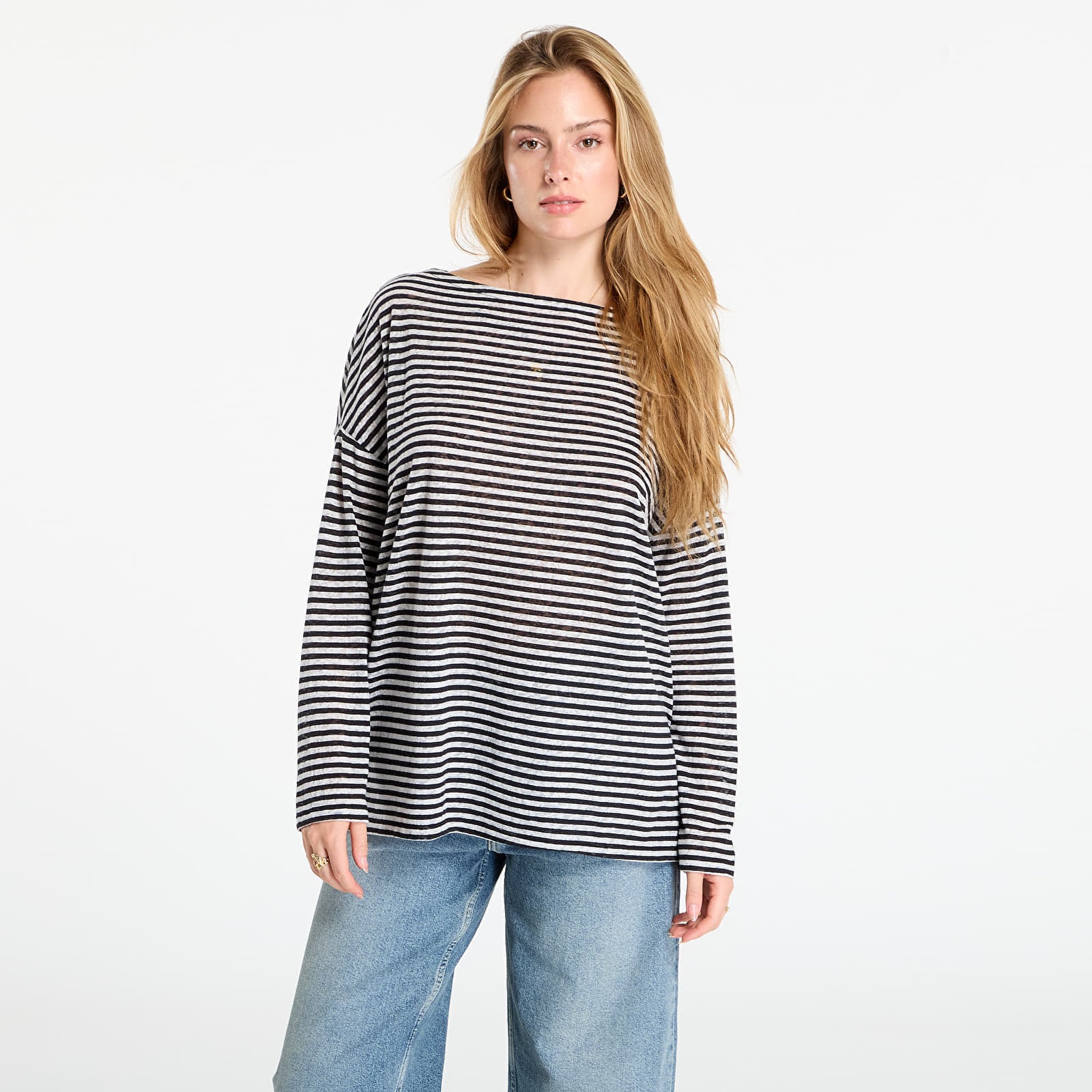 Koszulka AllSaints Rita Relaxed Fit Striped T-Shirt Chalk- Ink M