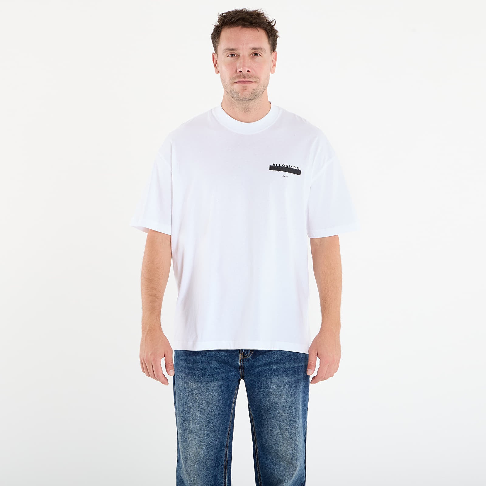 Koszulka AllSaints Redact Oversized Embroidered Logo T-Shirt Ashen White M