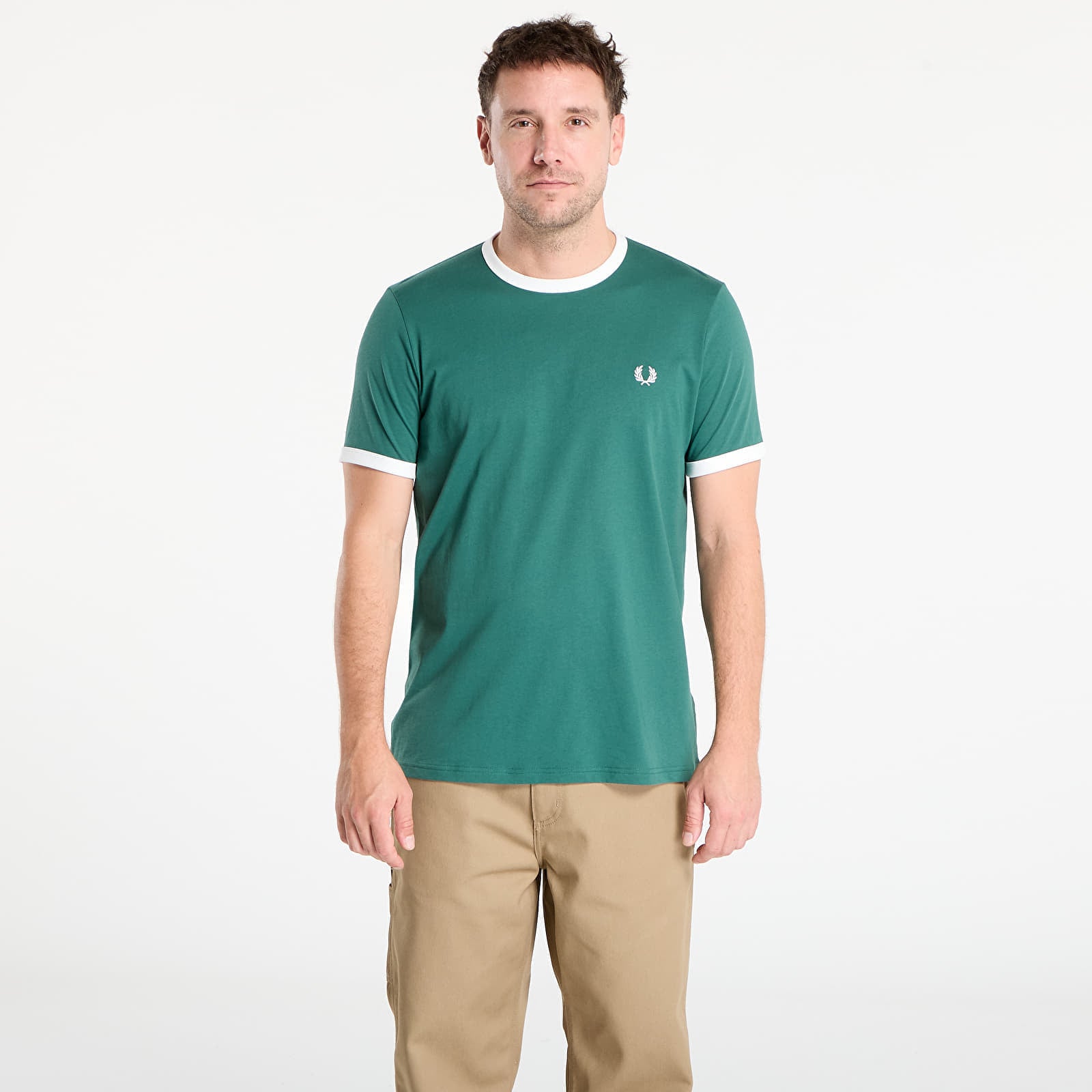 Koszulka FRED PERRY Ringer T-Shirt Sport Green- Snow White L
