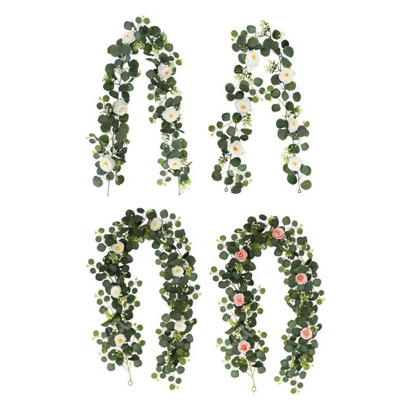 orations Eucalyptus Garland with Flowers Artificial Vines Greenery Garland Hanging Plants for Indoor Outdoor Holiday Wedding Party S2411191