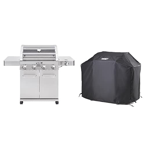 Monument Grills Larger Convertible 4-Burner Natural Gas Grill Stainless Steel Cabinet Style Propane Grills with BBQ Cover(2 Items), Outdoor Use Clearv