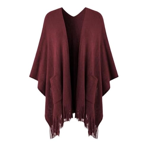 Ferand Shawl Wraps for Women, Cozy Lightweight Poncho Cape with Pockets, Warm for Fall Winter Travel One Size Dark Red