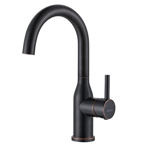 WOWOW 1 Hole Bar Faucet Single Handle Bar Sink Faucet Oiled Rubbed Bronze RV Kitchen Faucet with Supply Hose Small Kitchen Tap Oiled-Rubbed Bronze